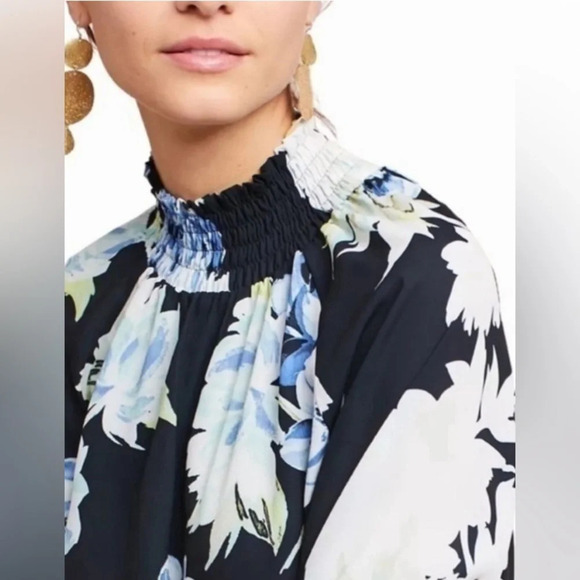 Yumi Kim Class Act Floral Mock Neck Keyhole Back Tiered Long Sleeve Dress Small - Picture 6 of 16